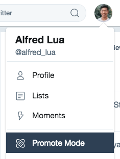 Navigate to Twitter Promote Mode Navigate to Twitter Promote Mode