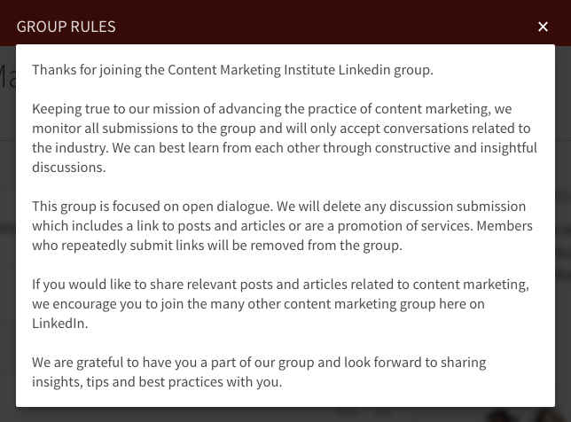 Content Marketing Institute LinkedIn Group rules Content Marketing Institute LinkedIn Group rules