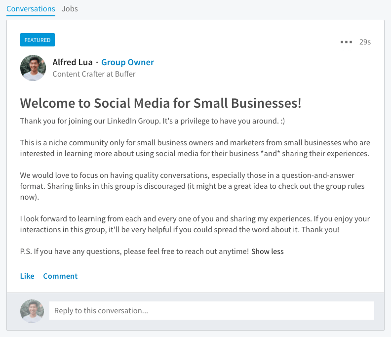LinkedIn Group featured post LinkedIn Group featured post