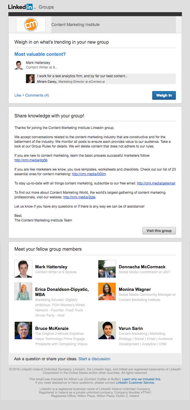 LinkedIn Group custom welcome message LinkedIn Group custom welcome message
