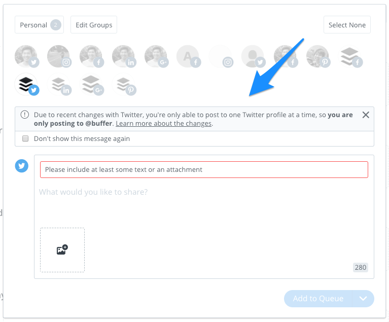 Buffer dashboard Twitter message Buffer dashboard Twitter message