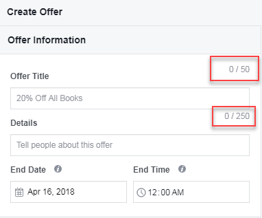 create facebook offer ads title and details
