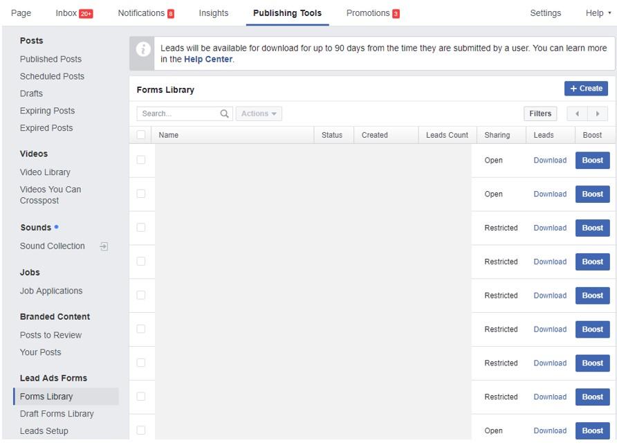 forms library in facebook