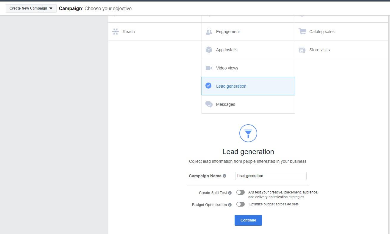 create a lead gen campaign in facebook ads