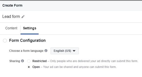 facebook lead gen campaign settings