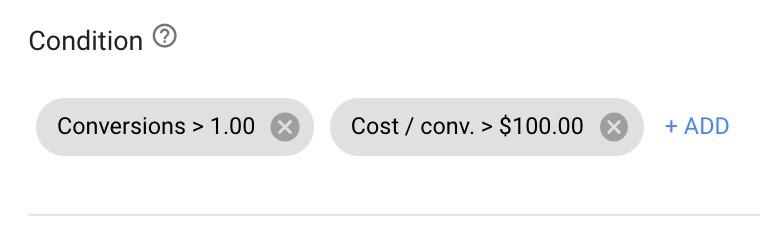 Google Ads automated rules conditions and conversions