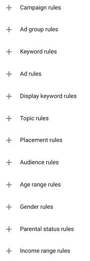 Google Ads automated rules options