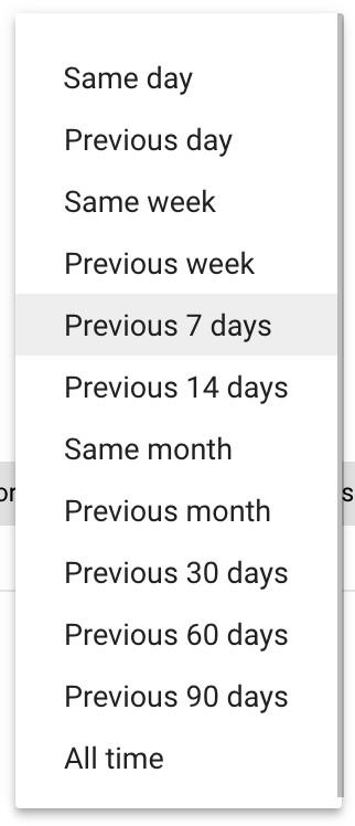 Google Ads automated rules date range options