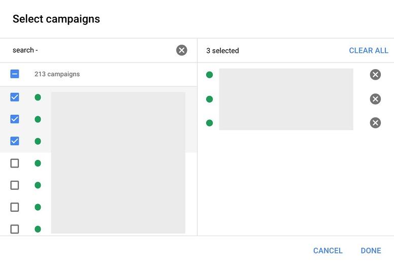 Google Ads automated rules select campaigns