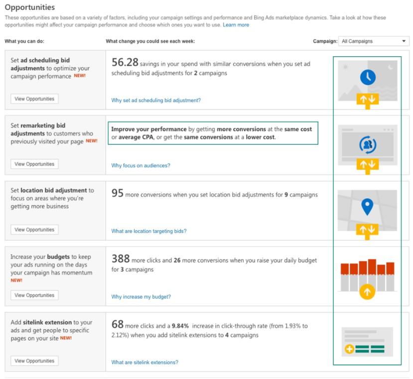ad automation Bing opportunity tab example