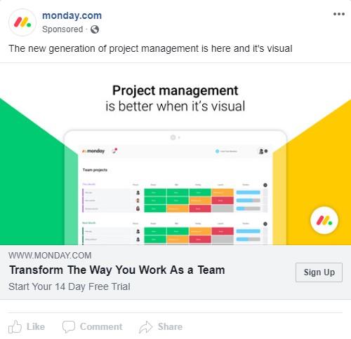 B2B facebook ad for monday.com