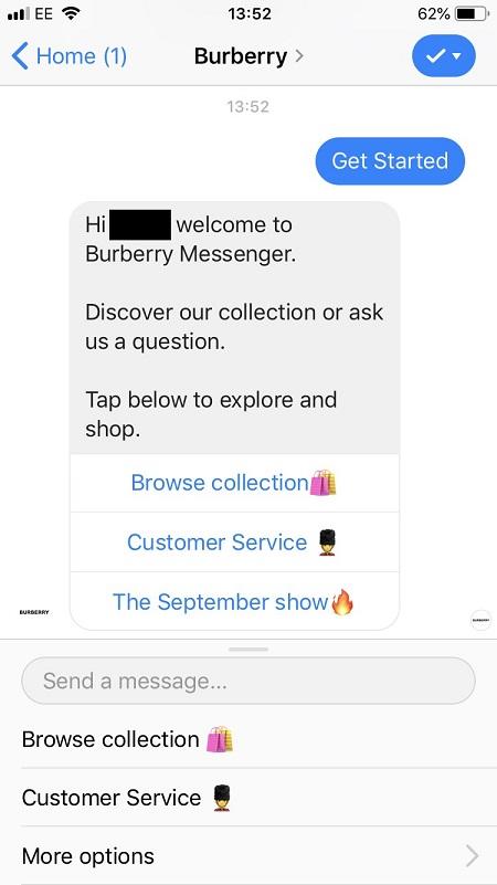 Facebook messenger bots "Browse Collection" option