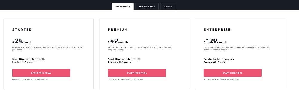 proposal generator Better Proposals pricing plans