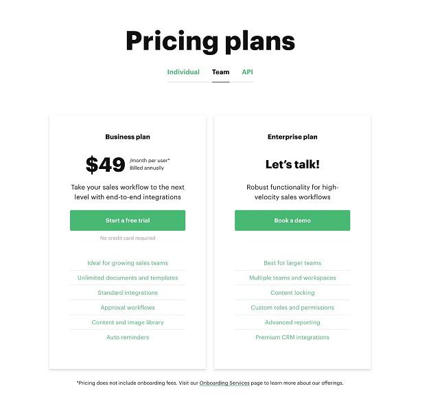 proposal generator tool PandaDoc pricing plans