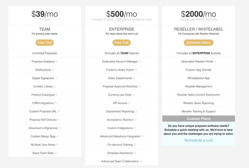 proposal generator tool Proposable pricing plan