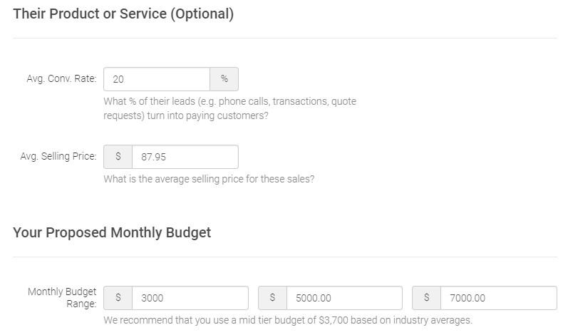 WordStream's proposed budget feature