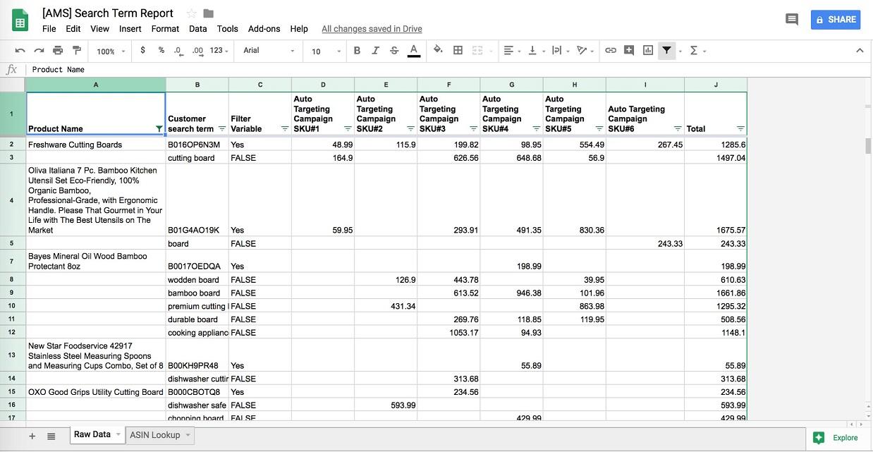 matching product names spreadsheet