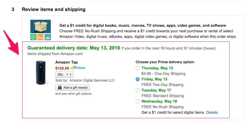 review shipping page