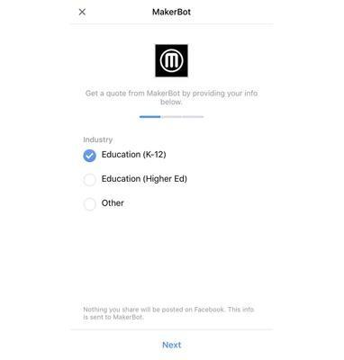 Facebook lead ad MakerBot form