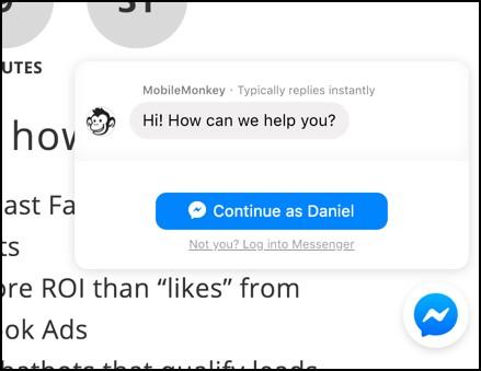 Facebook messenger chatbot widget