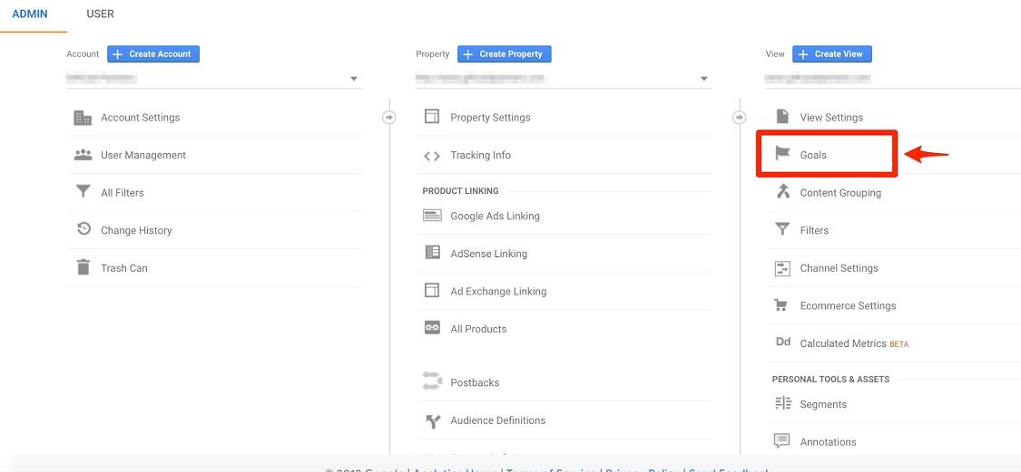 select Goals in Google Analytics