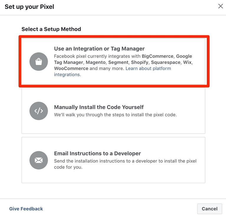 Google Tag Manager pixel options