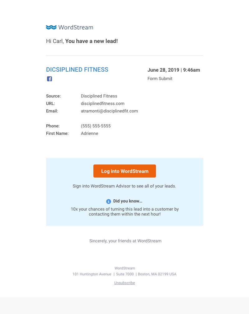 lead email notification example