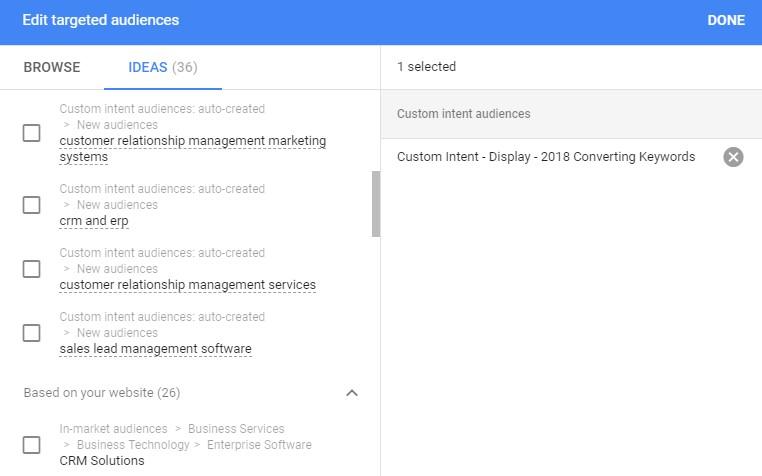 Google Display Network audience target options