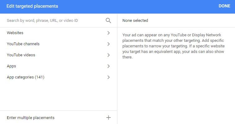 Google Display Network targeting placements