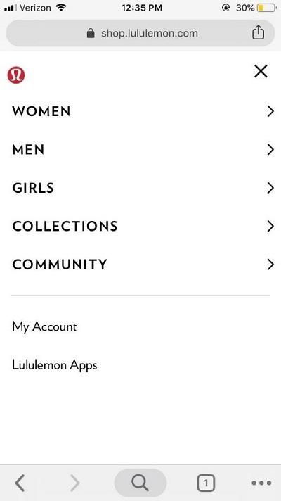mobile ecommerce UX example from lululemon