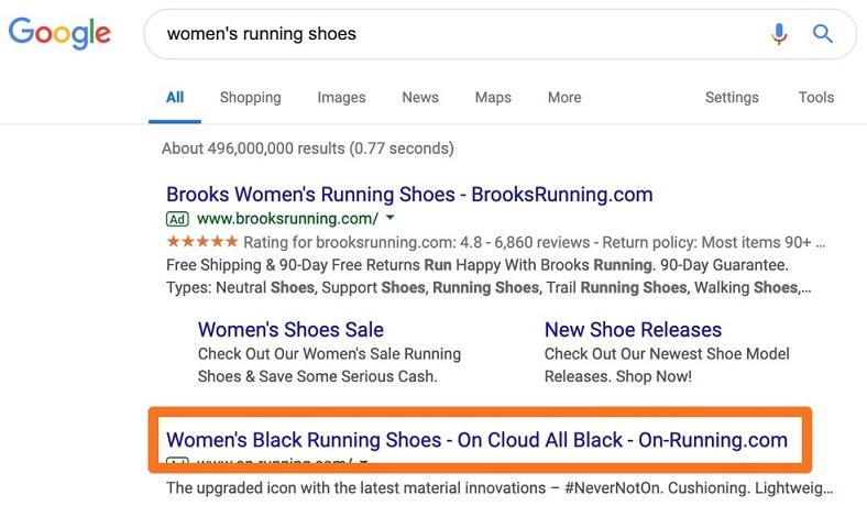 example ad for black women's running shoes