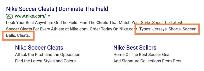 structured snippet example ad