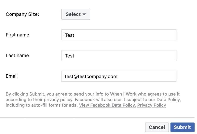 Facebook lead ad create form