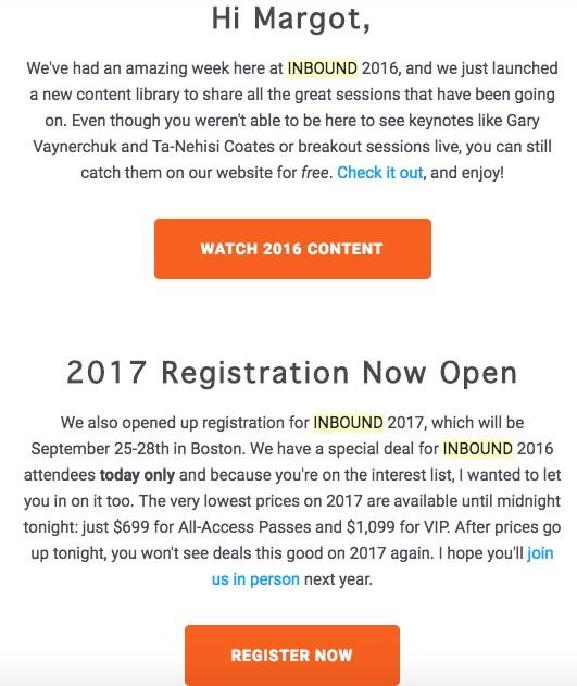 Inbound event promotion email