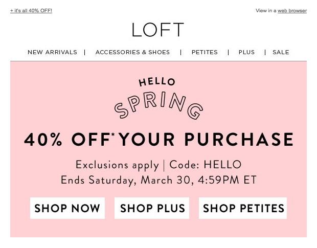 Loft promo email