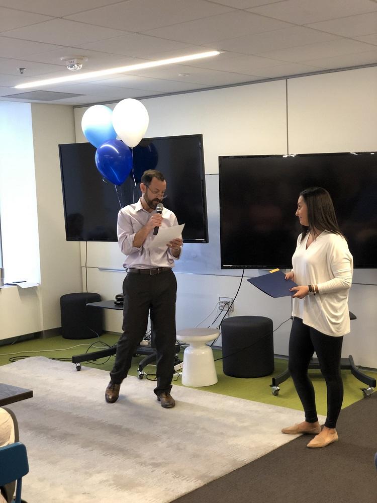 Leslie accepting her award