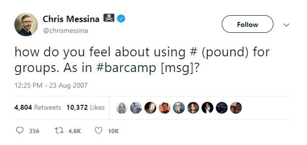 hashtag tweet from Chris Messina