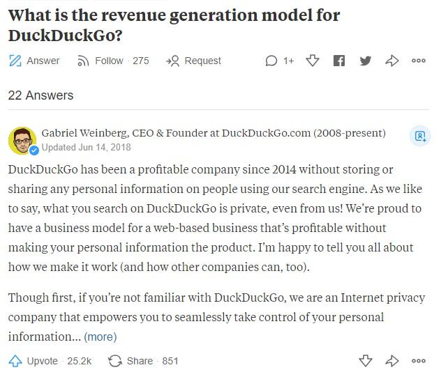 DuckDuckGo CEO's Promoted Answer