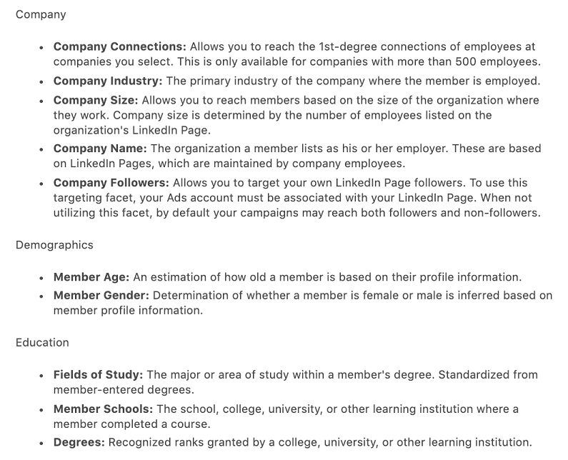 LinkedIn Targeting options
