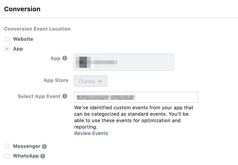selecting a conversion campaign objective screen