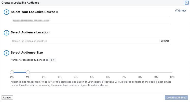 setting up a lookalike audience screen