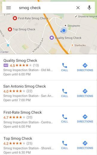 Google Maps PPC Ad mobile view