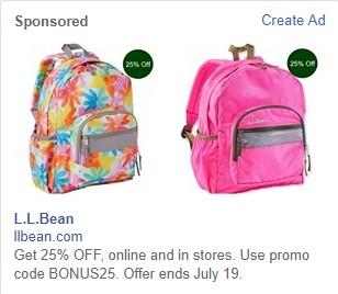 Facebook sales funnel LL Bean ad