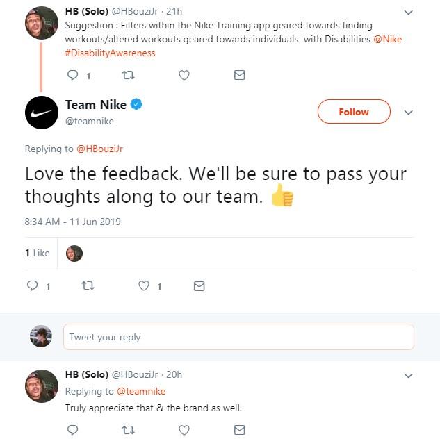 customer feedback tweets from Nike