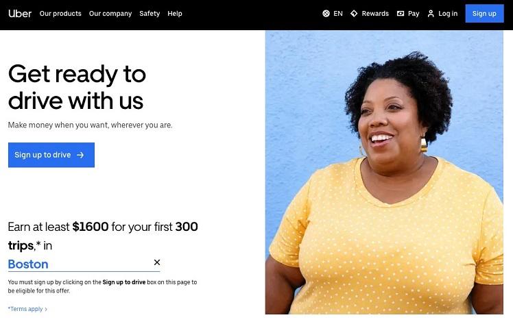 Uber landing page