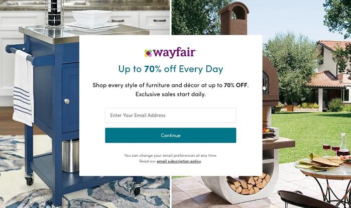 Wayfair landing page