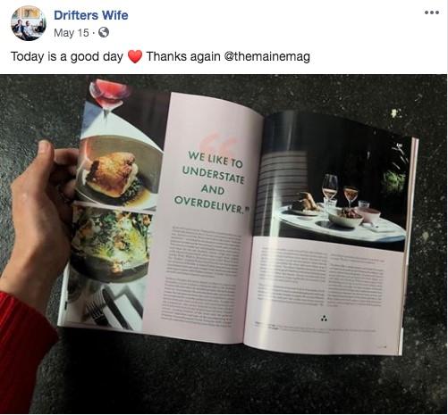 Facebook ad with positive press