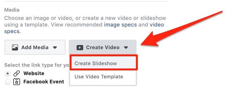 Facebook "Create Slideshow" button