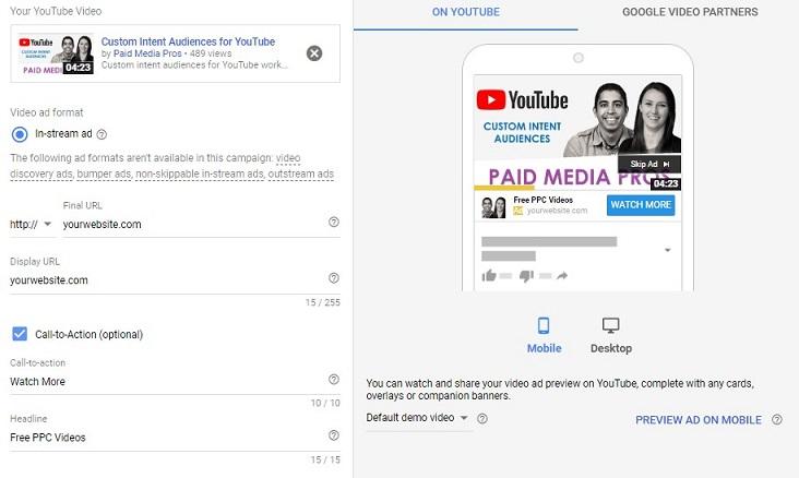 YouTube call-to-action extension preview