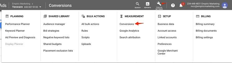 select conversion screen for conversion value